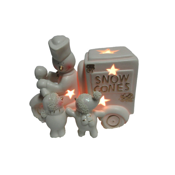 Porcelain Snowman w/ Snow Cone Cart Accent Light White By JCP Home 1996 Vintage - Picture 1 of 13